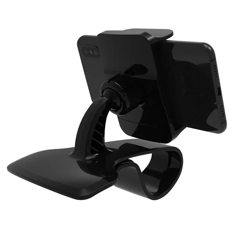 Dashboard car phone holder in black mounted on vehicle dashboard edge