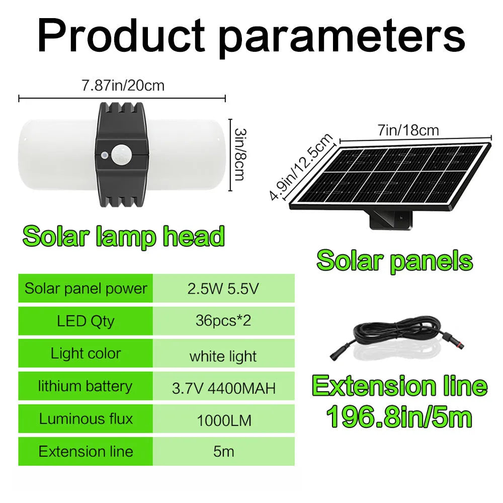 Black outdoor solar floodlight with motion sensor and three lighting modes