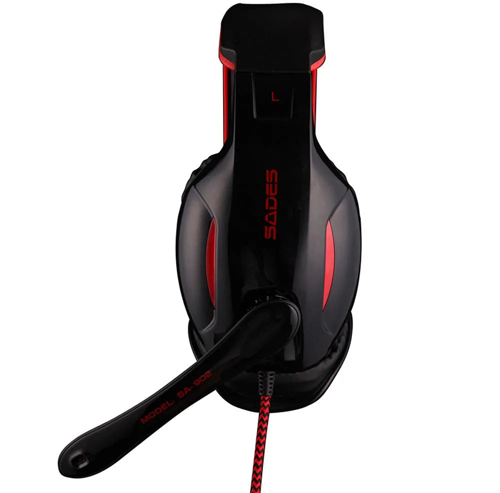 SADES SA 902 black USB gaming headset with LED lights and over-ear design for PC