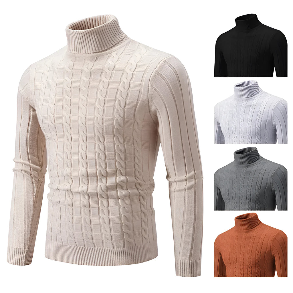 Men's slim fit chenille turtleneck pullover in neutral colours
