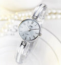 Steel belt fashion watch with gold or silver finish, 2.5cm dial, mineral glass, and steel strap on a white background