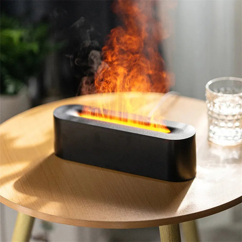 White square flame aroma diffuser with LED lights emitting cool mist humidification