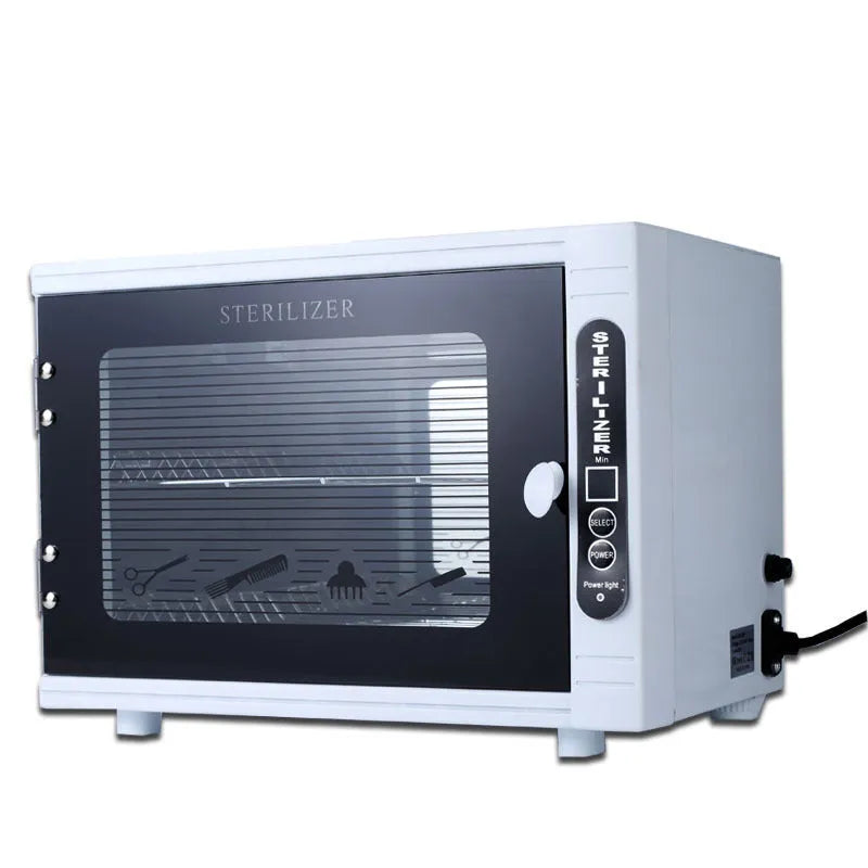 Small silver UV steriliser for beauty salons with stainless steel chamber