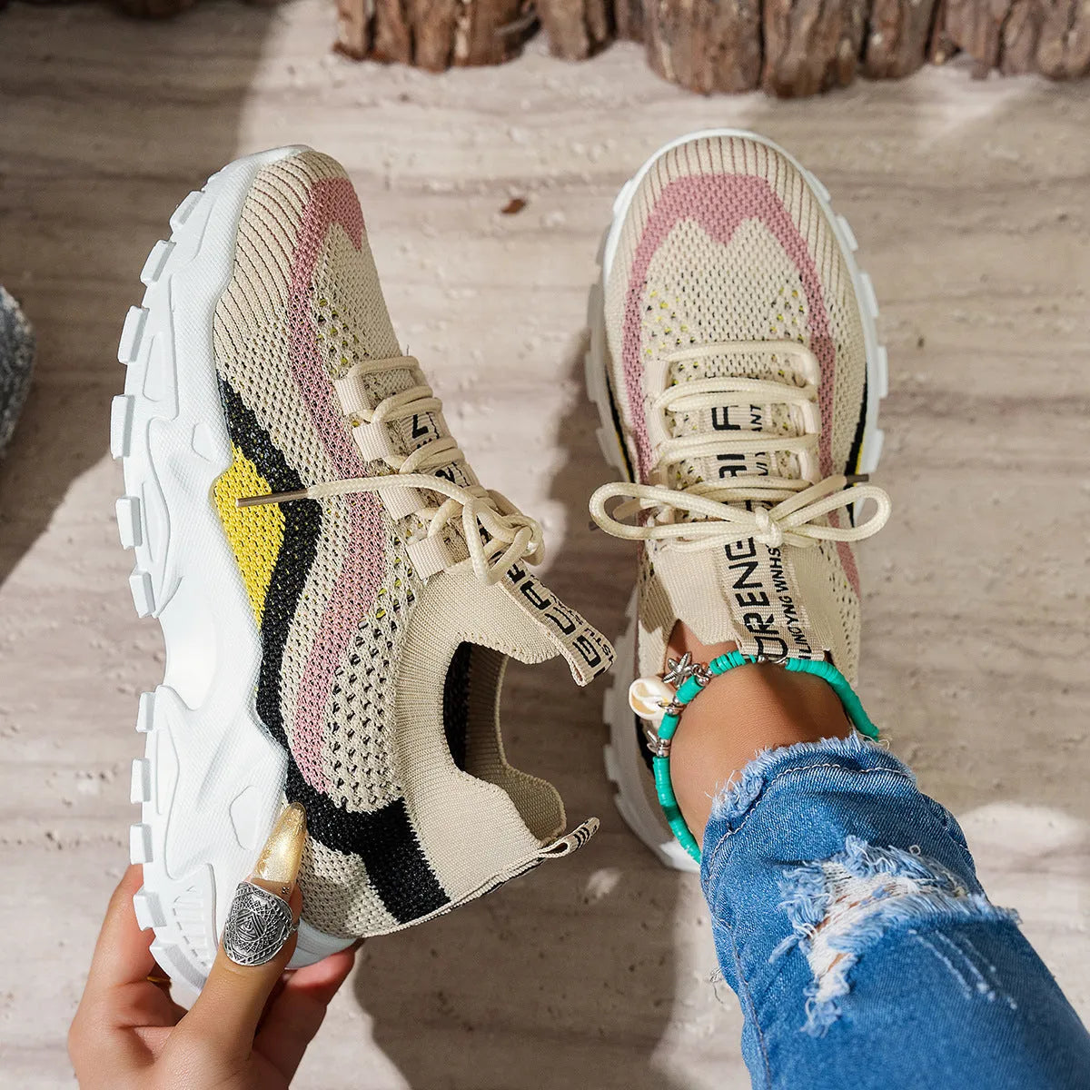 Women's casual sports shoes with mesh upper and lace-up front in multiple colour options