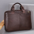 Genuine leather large capacity horizontal briefcase for men in black with sewing line detailing, first layer cowhide