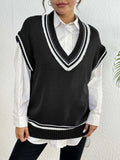 Women's loose fit wool blend vest sweater in college style with pullover design