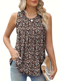 Women's plus size floral print sleeveless vest in loose fit with round neck