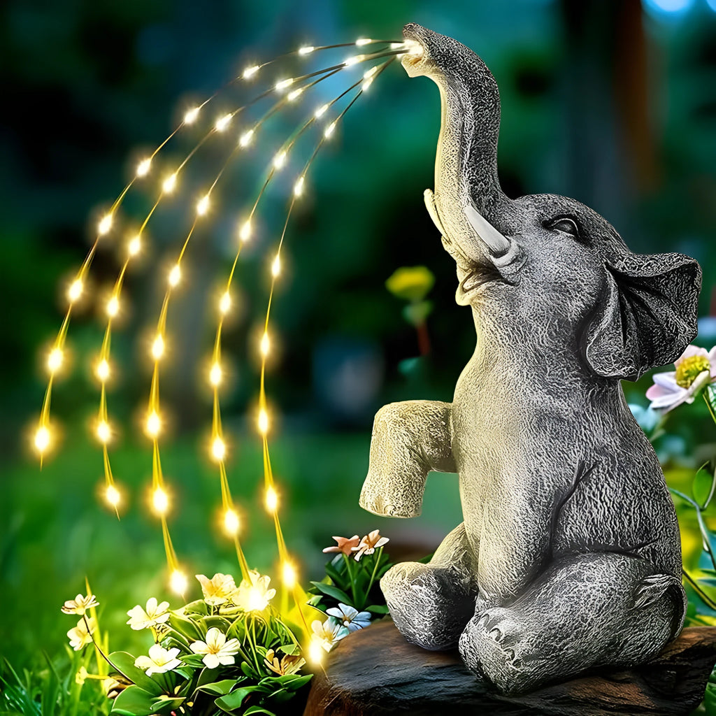 Resin elephant outdoor garden statue with LED lighting and IP65 weather protection rating
