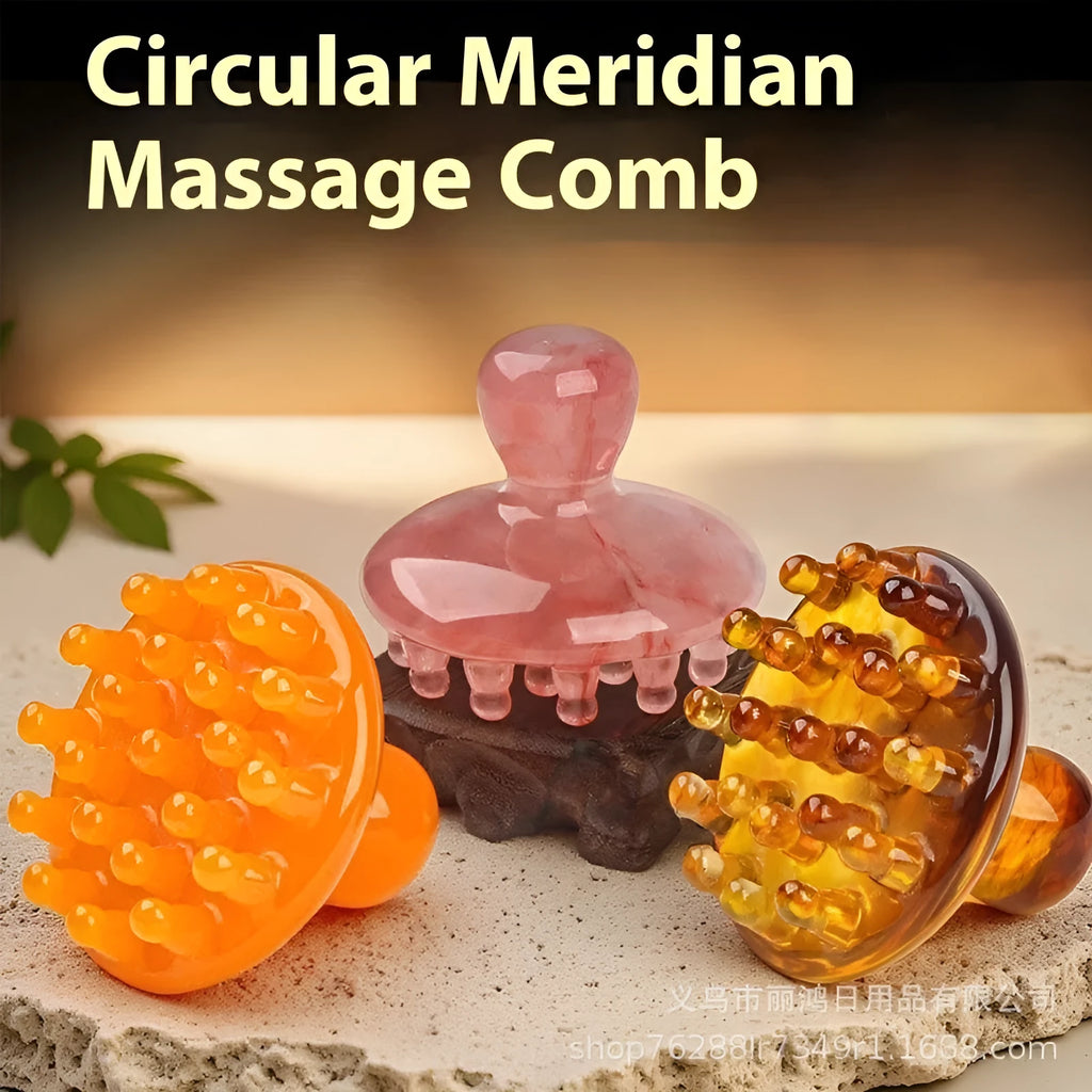 Brown disc massage comb with 21 teeth for scalp and meridian stimulation