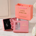 Red soap flower gift box set with six roses and a handbag for Valentine's Day.