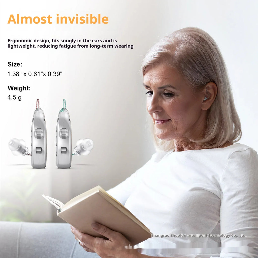 Silver USB rechargeable hearing aid for elderly with noise reduction