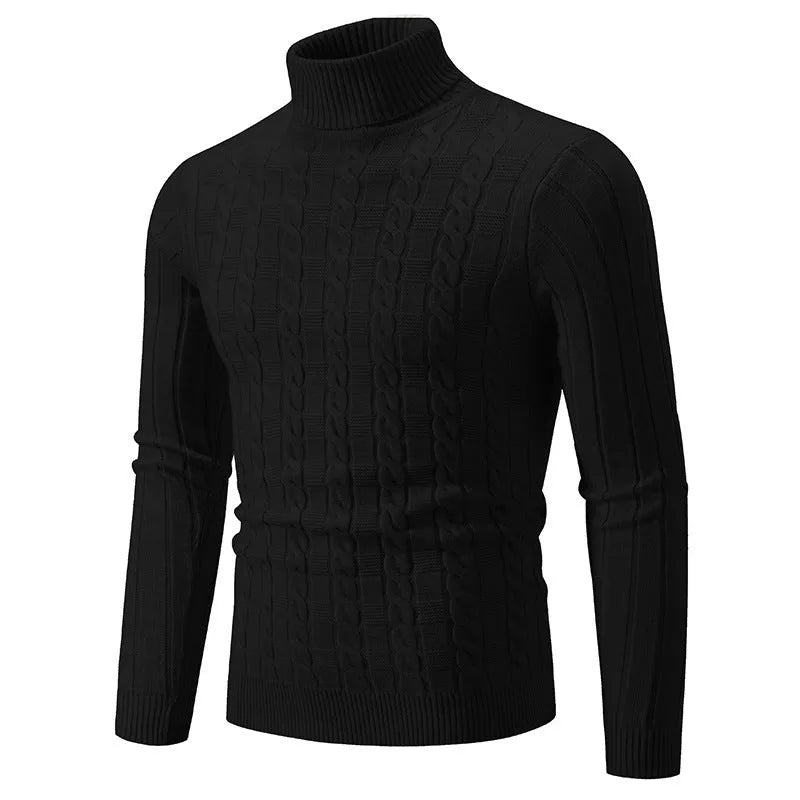 Men's slim fit chenille turtleneck pullover in neutral colours