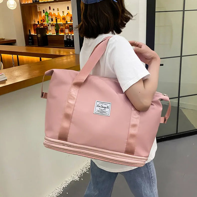 Large capacity waterproof Oxford cloth travel bag with double wet and dry separation in solid colour