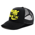 Men's casual baseball cap in six colour options showing white, pink, blue, green, black, and grey polyester caps