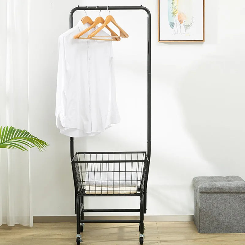 Iron single rod pulley storage car clothes hanger in white or black colour.