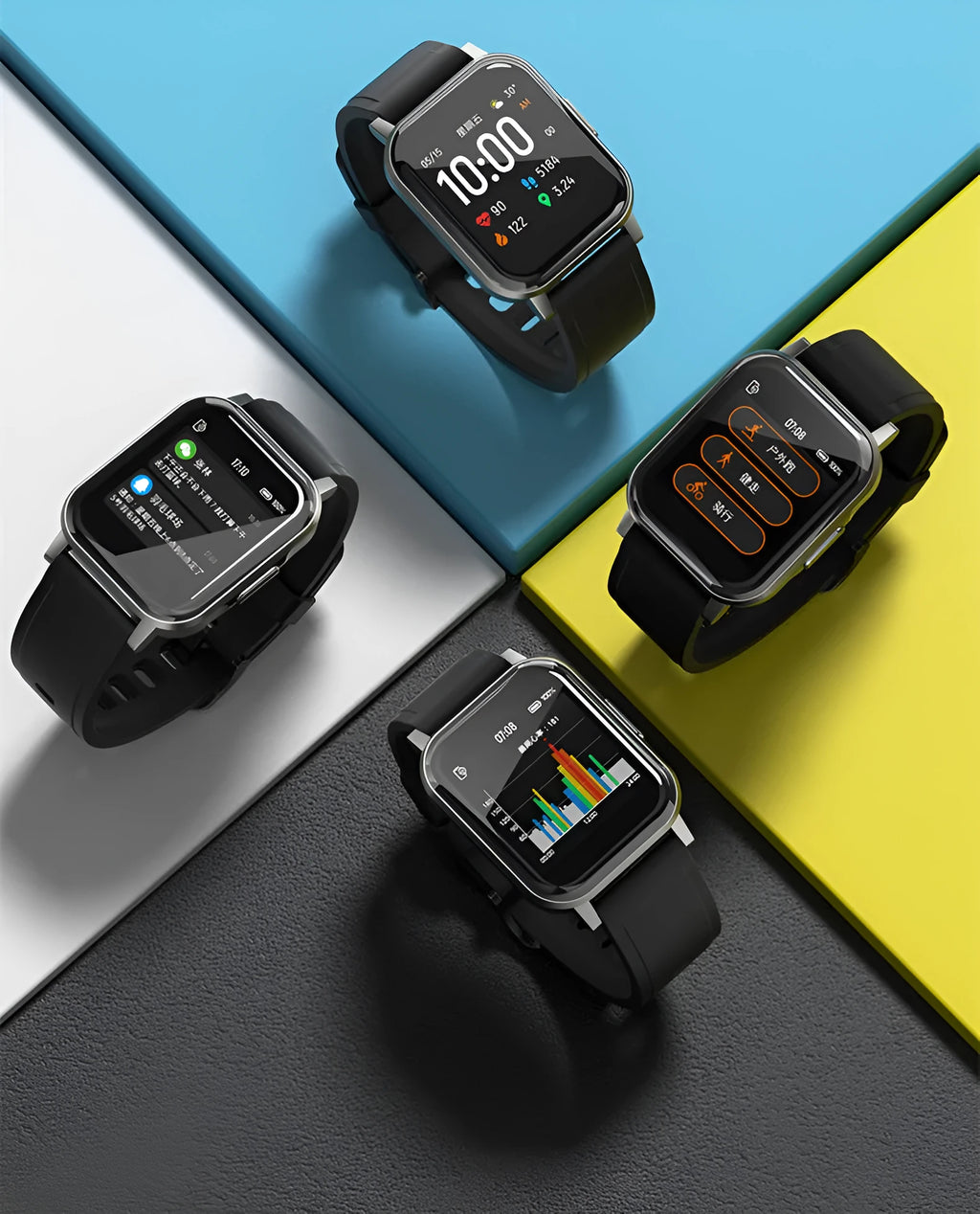 Black waterproof smart fitness bracelet with 1.4-inch touchscreen on a silicone wrist strap