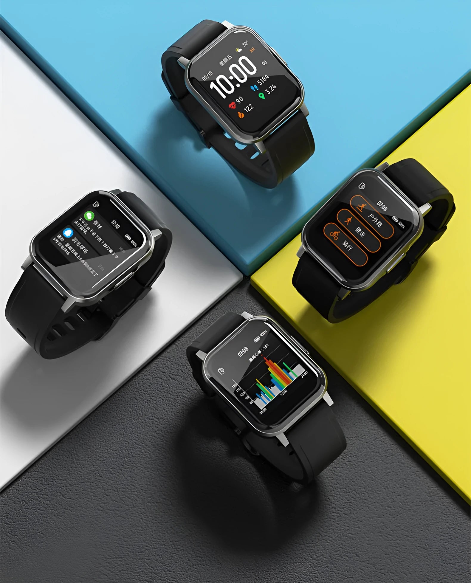 Black waterproof smart fitness bracelet with 1.4-inch touchscreen on a silicone wrist strap