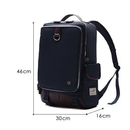 Korean-style men's Oxford cloth backpack in army green colour showing 30x16x46cm dimensions