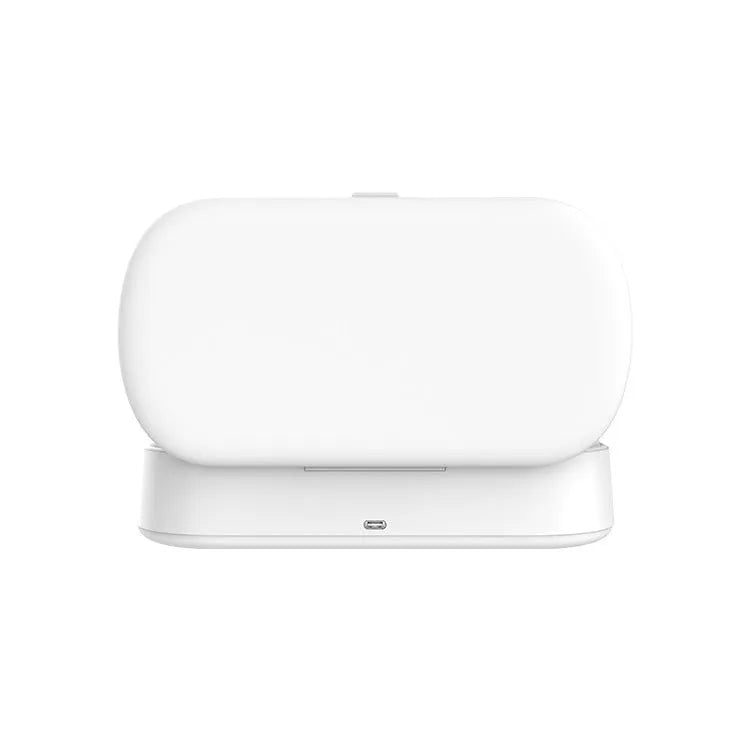 White portable UV steriliser box with wireless charging and aromatherapy function for phones and jewellery