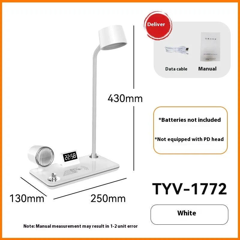 Intelligent wireless charging lamp with digital clock display on desk in black colour