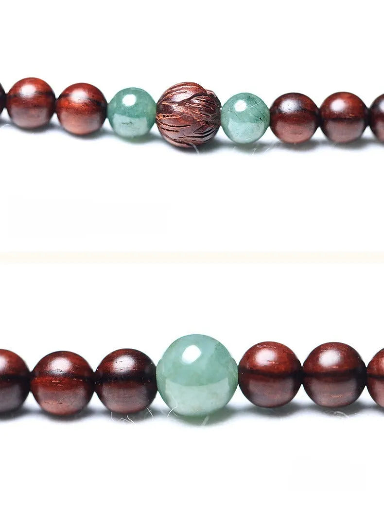 Rosewood bracelet with 108 beads and carved Hotian Jade pendant in national style design