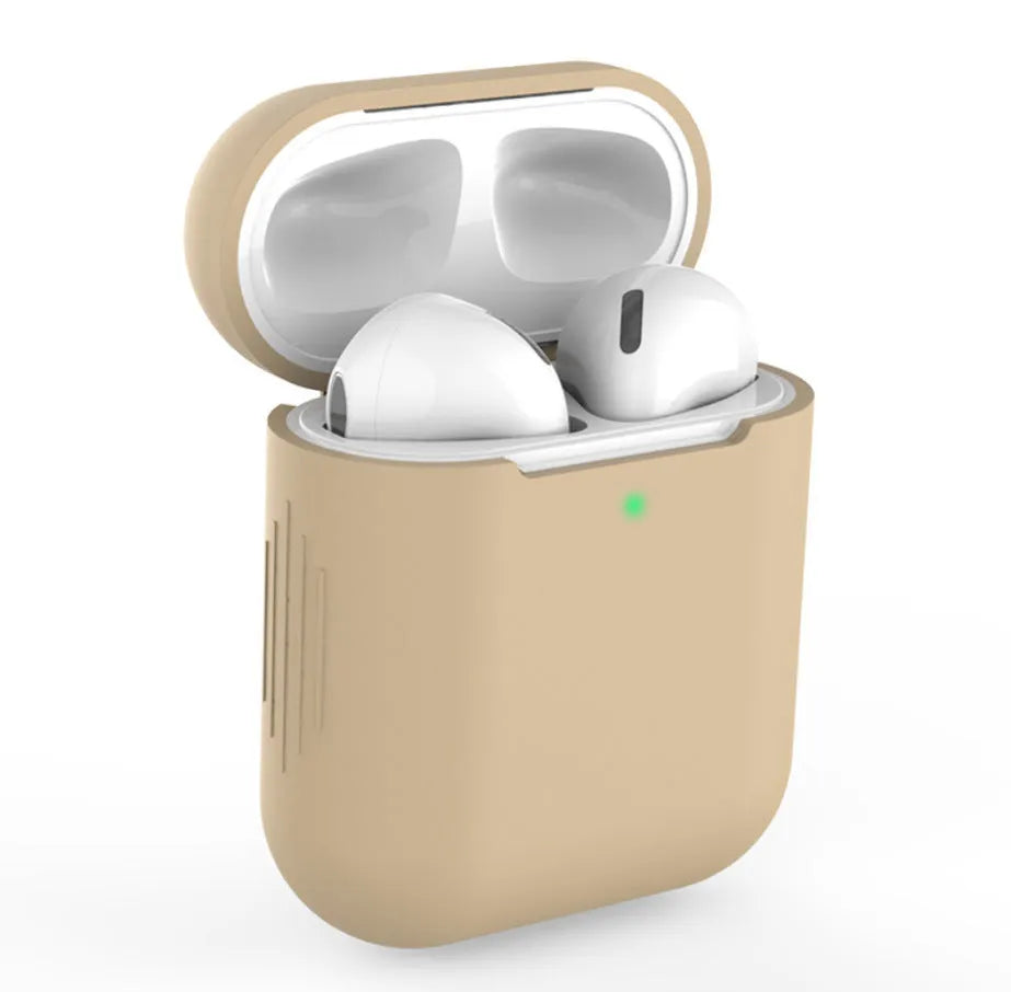 Silicone protective cover for Apple AirPods 2 case in multiple colour options on a white background.