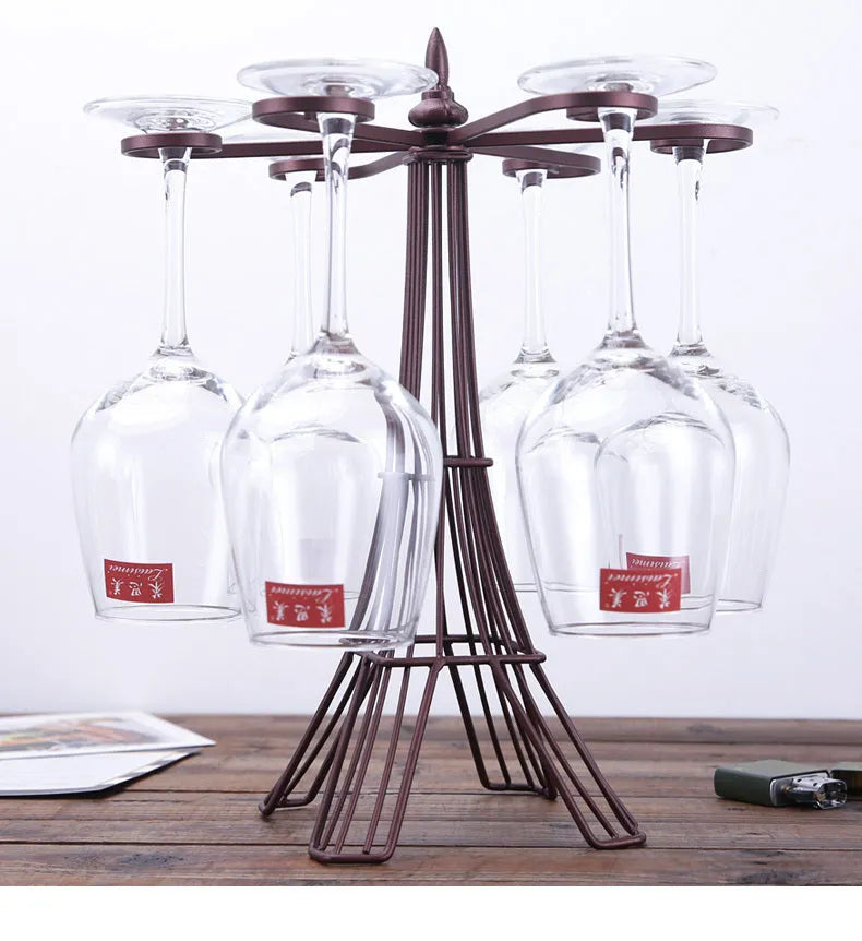 Bronze iron wine glass holder on countertop with welded frame, 26x15x33cm