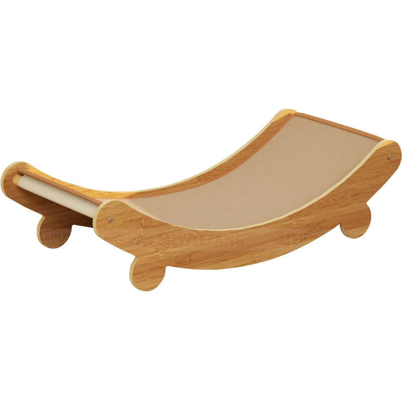 U-shaped sisal cat scratch board lounge chair nest for cats, shown in a pastoral style.