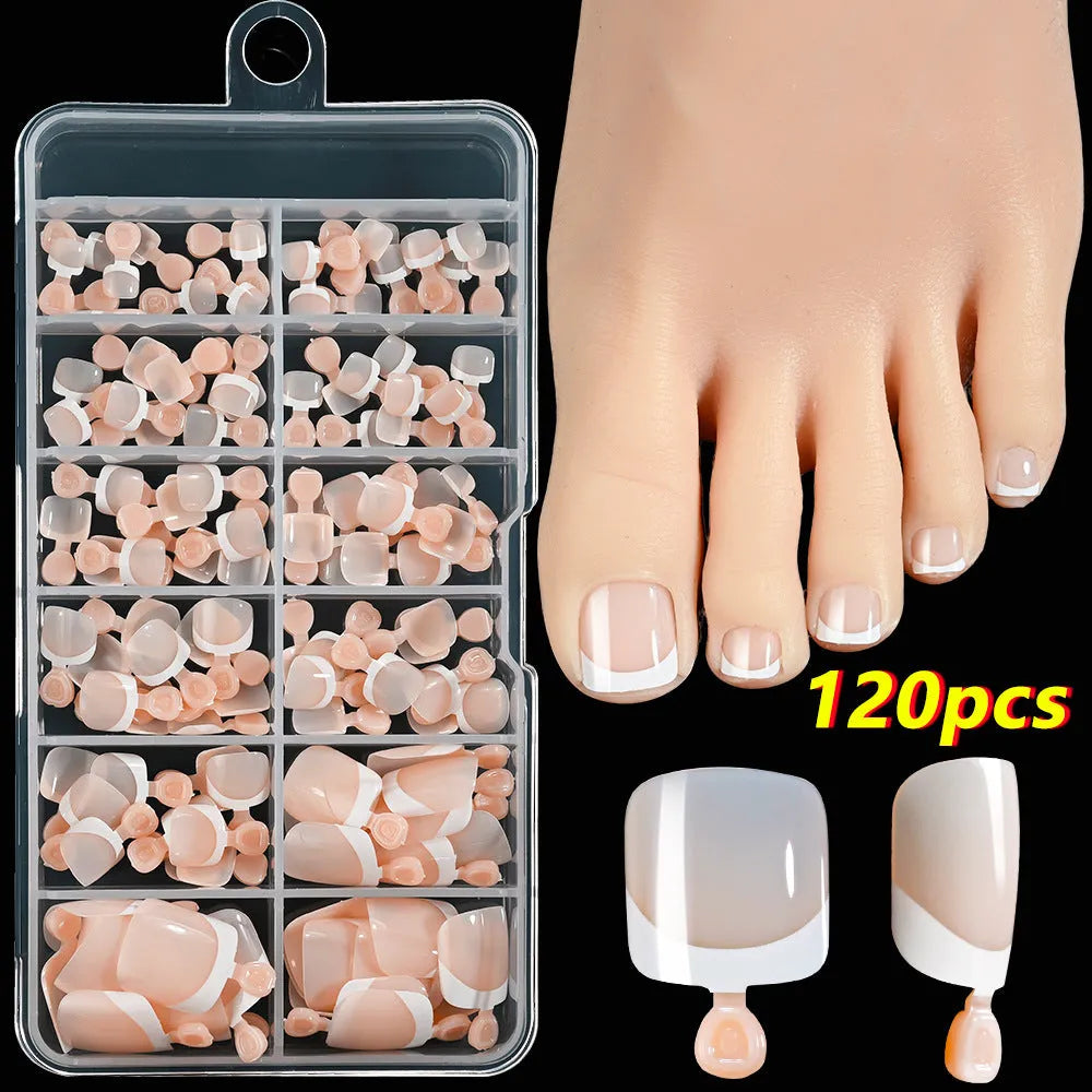 French white edge toe nail pieces in nude colours, 120 pieces in box with nine colour options