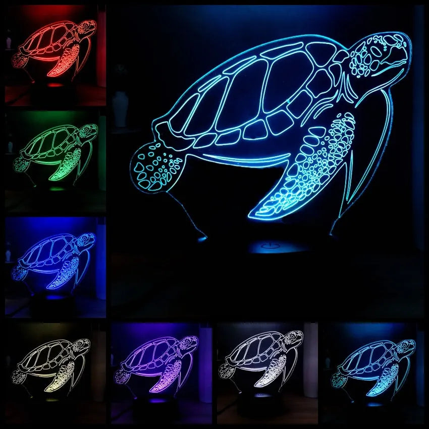 3D acrylic turtle-shaped LED night light with colour changing remote control