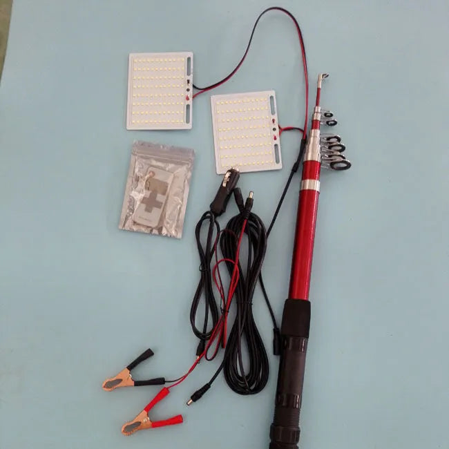 White LED fishing rod light with telescopic pole and remote controller for outdoor use