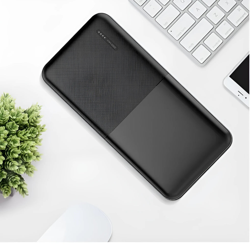 20000mAh power bank with multiple USB ports showing black and white colour options