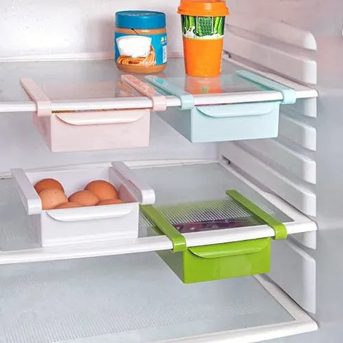 Hanging plastic refrigerator storage rack with clapboard design in various colour options