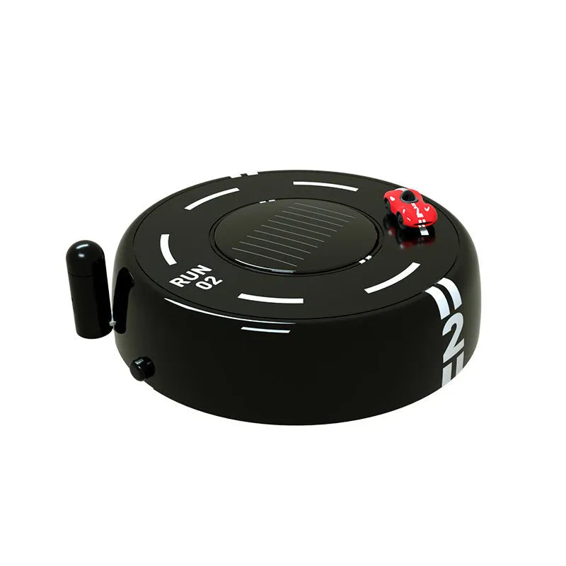 Solar-powered round car aromatherapy decoration with LED lights in black, red, and white colour options