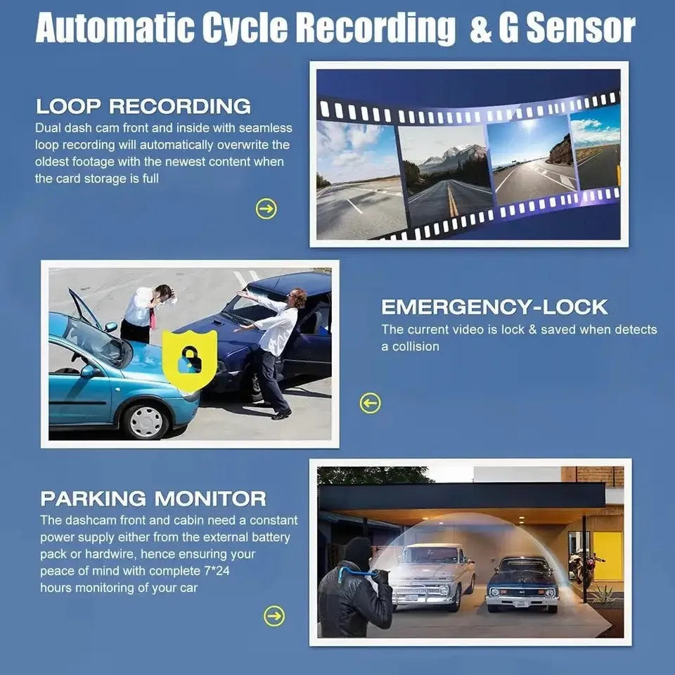 Black G50 driving recorder dash cam with 3 inch touch screen for windshield mounting