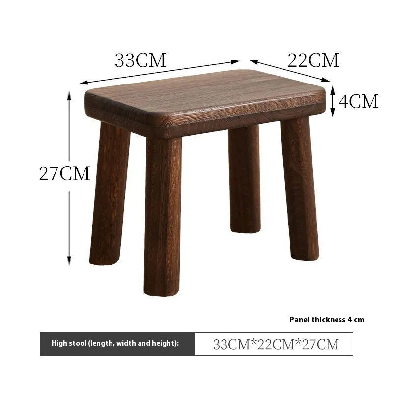 Distressed solid wood changing stool with bracket structure for shoe changing.