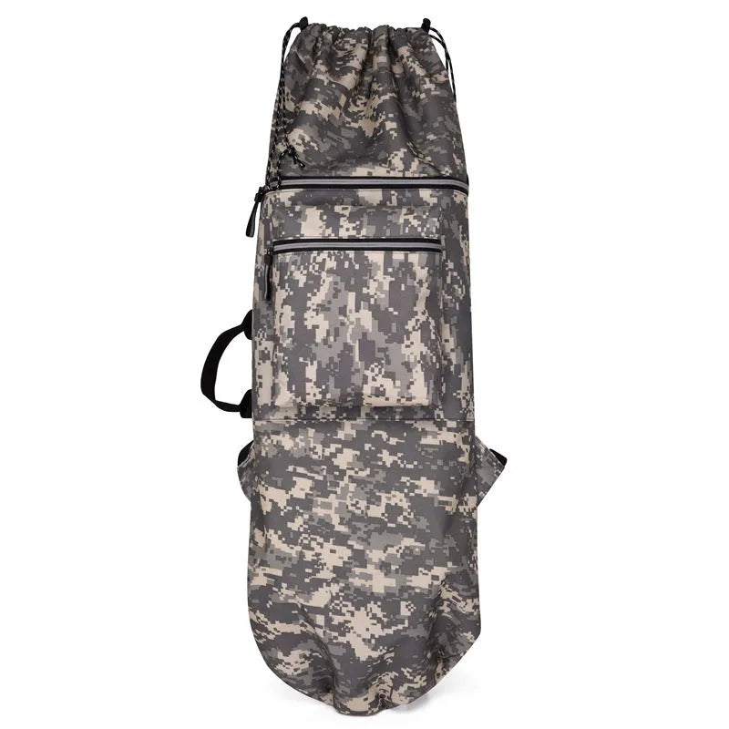 Lightweight nylon skate bag in black, open to show large 20-35 litre capacity.