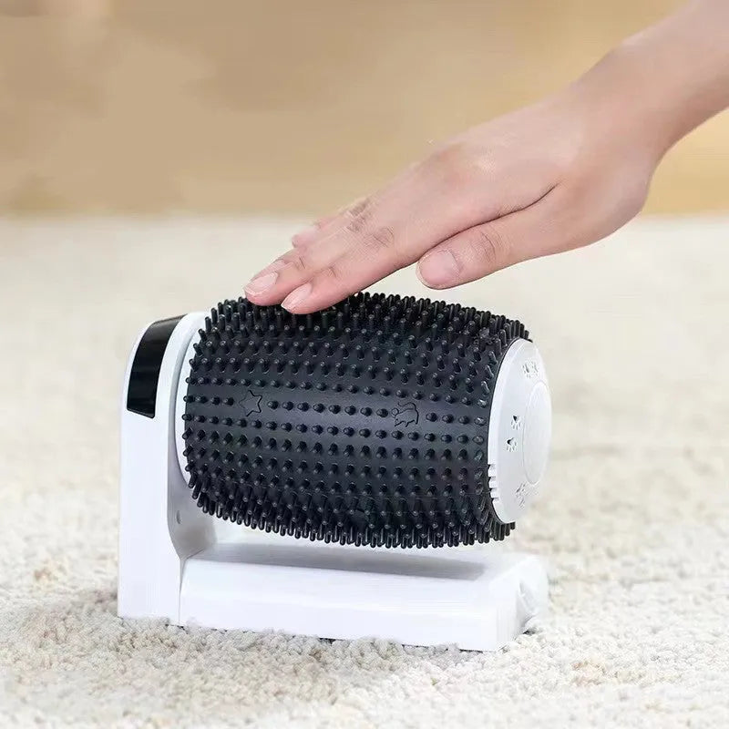 White automatic cat self groomer wall corner brush with silicone bristles