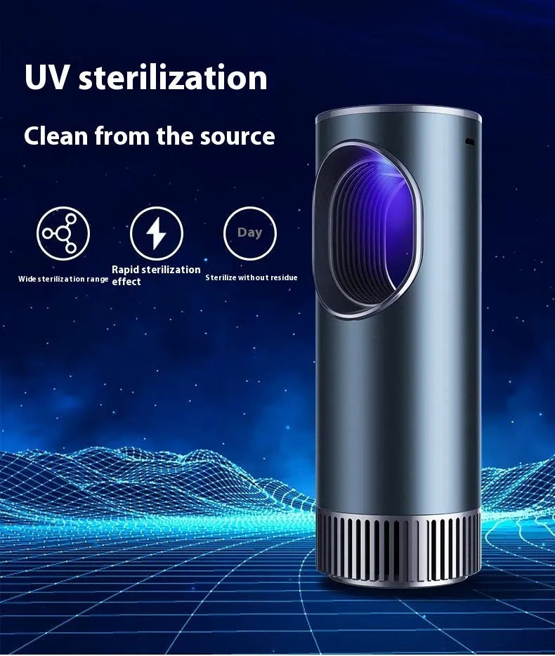 Black car air purifier with USB cable for vehicle cabin formaldehyde removal and negative ion generation