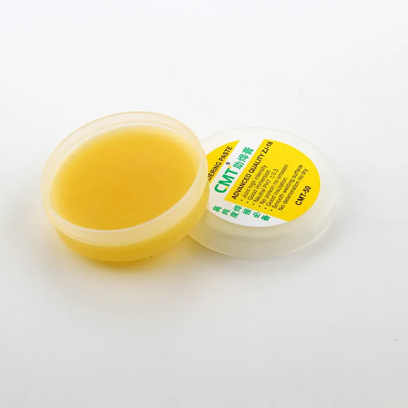 CMT high-purity rosin soldering flux paste in 50g and 85g sizes for electric soldering irons