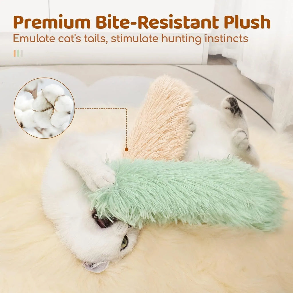 Cat plush toy pillow in four colours measuring 27 by 10 centimetres