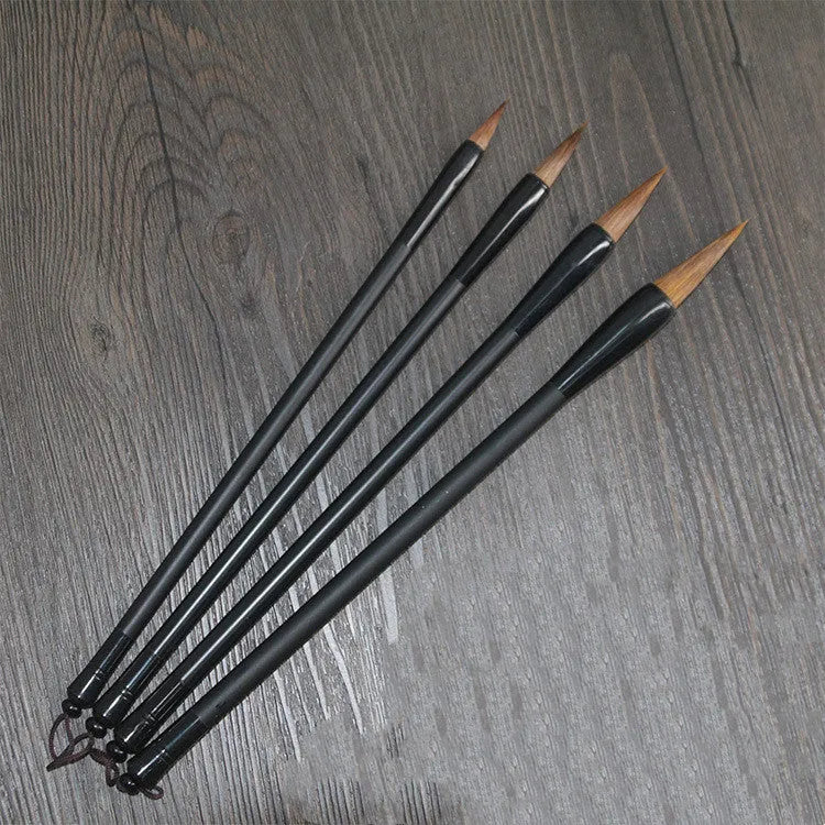 Student calligraphy brush with steel handle, showing kanhao nib and natural hair bristle options.
