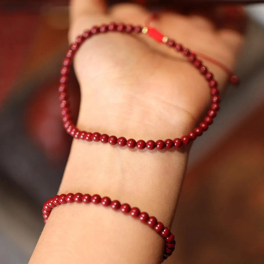 Purple gold sand design cinnabar bracelet with geometric shape and auspicious Chinese patterns