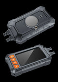 Motorcycle dual lens dash cam recorder with 3 inch display, front and rear cameras, and GPS module