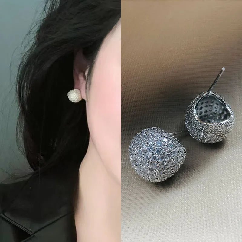 Gold and white geometric drop earrings with full diamond little golden beans design and sphere elements