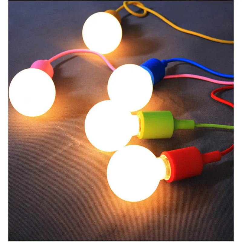 Colourful silicone ceiling pendant light holder with E27 socket and wire for DIY installation