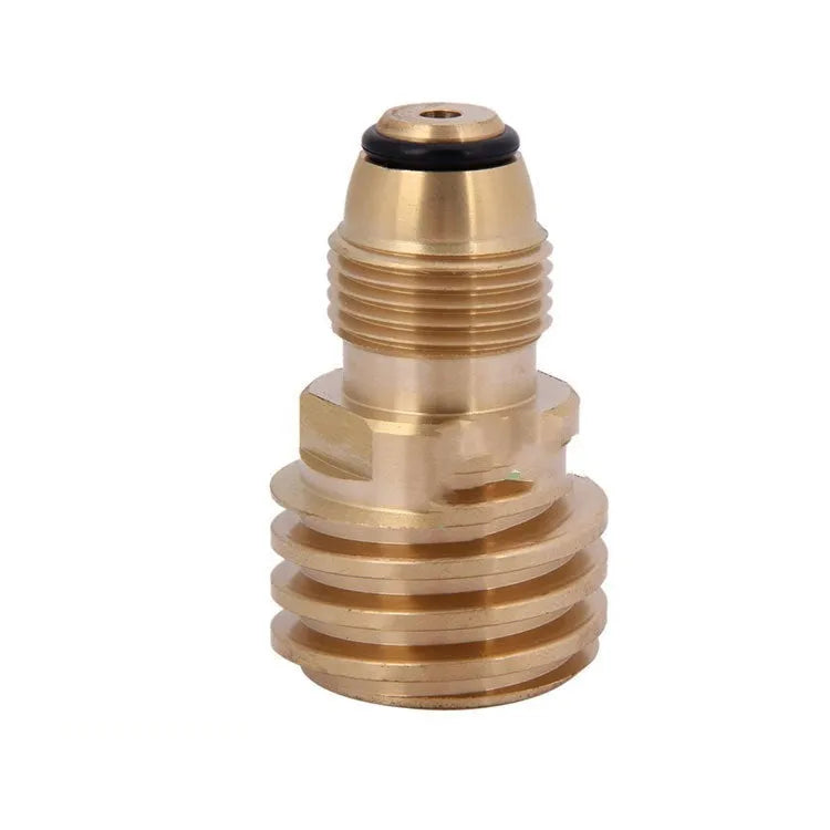 Brass gas brazing adapter with 7mm taper threads and gold finish for gas charging connections
