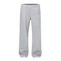 Men's solid colour cotton straight-leg casual pants in loose wide-leg fit, shown in grey.