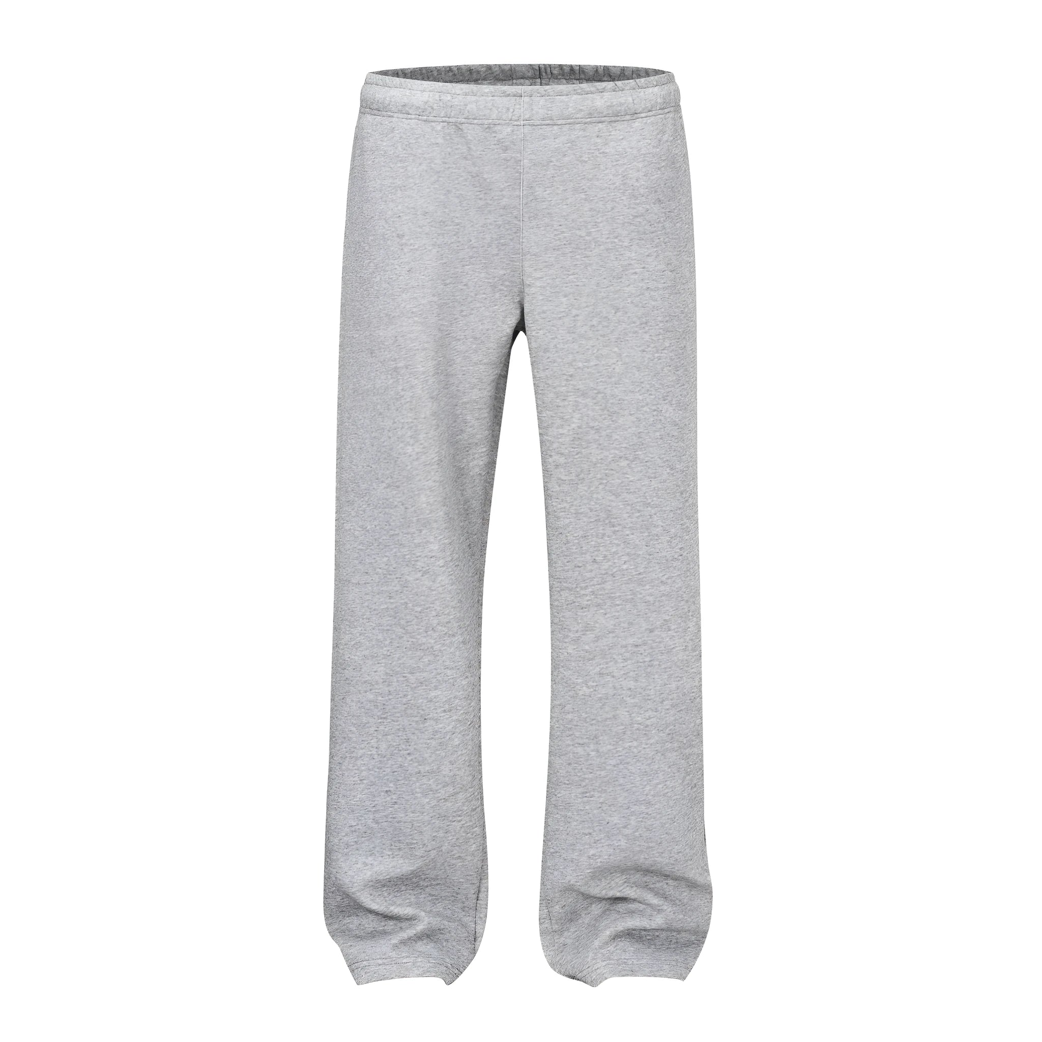 Men's solid colour cotton straight-leg casual pants in loose wide-leg fit, shown in grey.