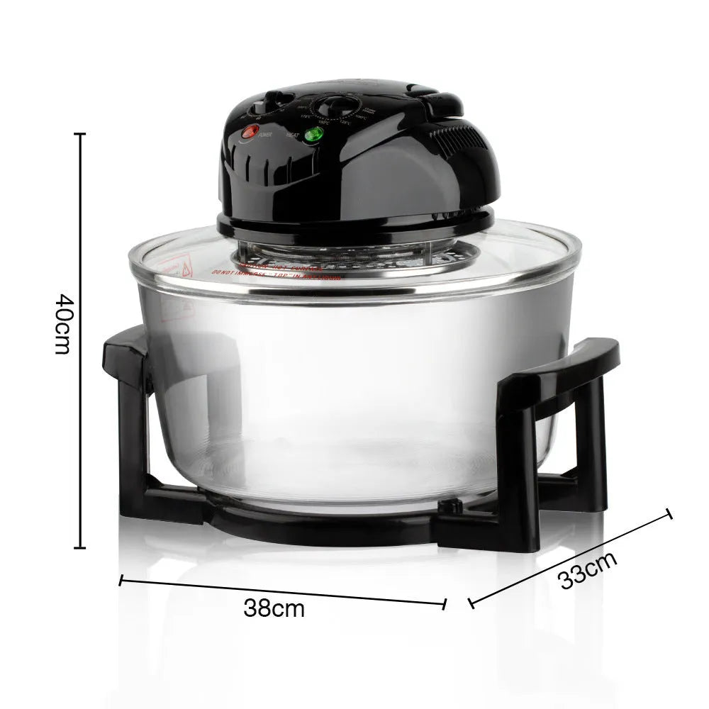 Multi-functional air fryer with visual window, touch panel, black plastic body, EU plug, 1200W convection heating